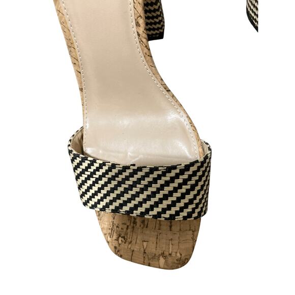 Liliana SZ 7 Cork Striped Block Monochromatic Open Toed Heels Preppy Minimalist - Picture 10 of 10
